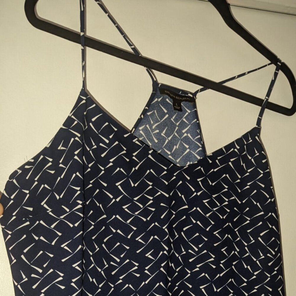 Banana Republic Back Cami Tank Top Large L Navy Blue Pattern